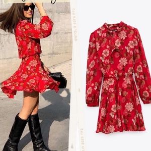 NWT Zara Red Floral Print Dress Bloggers favorite